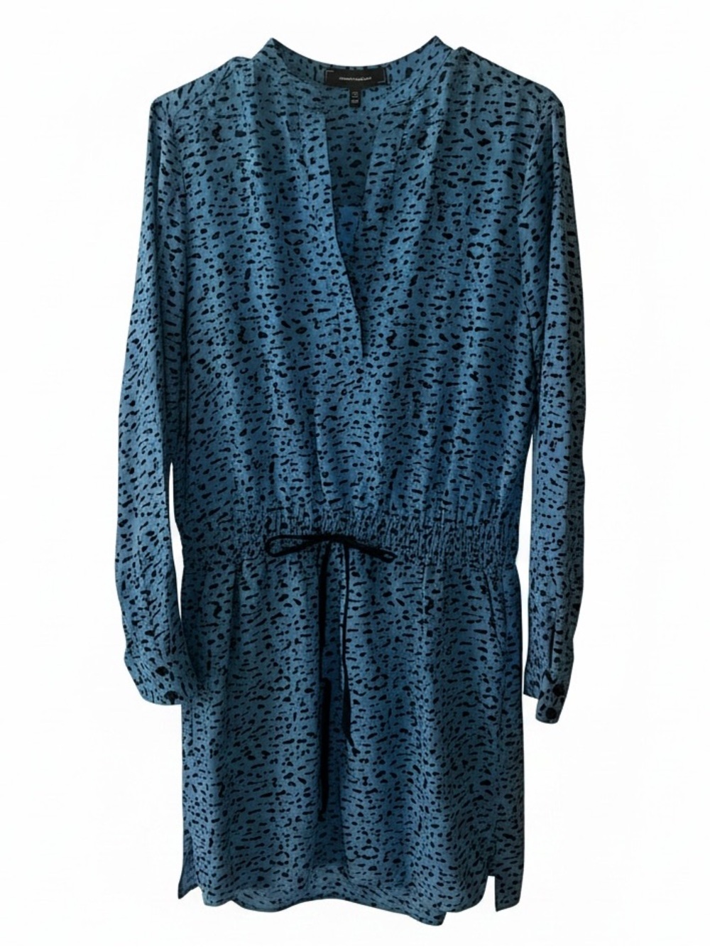 Robert Rodriguez Blue Mini Dress with Long Sleeve Cuffed Sleeves and V-Neck